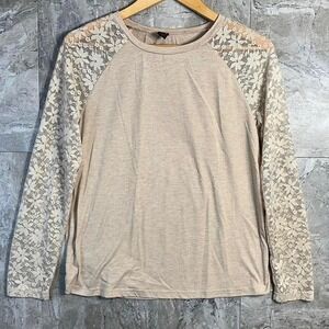 Cream‎ and tan lace long sleeve top Woman's Medium #longsleeve